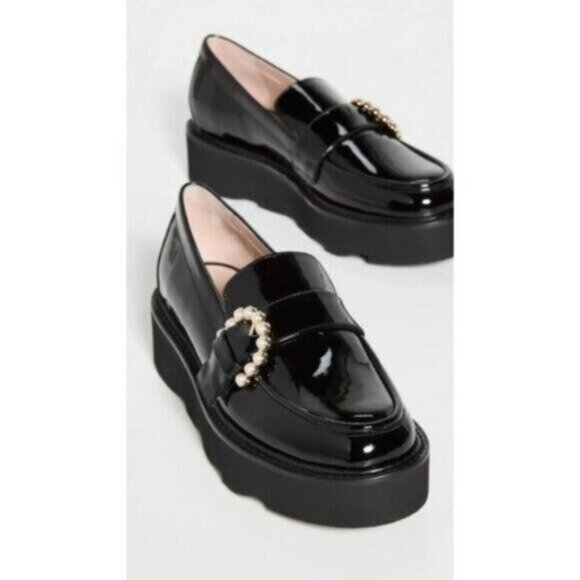 NEW Stuart Weitzman Piper Super Lift Loafer 7 Black Patent Calf Leather Platform - Picture 1 of 13